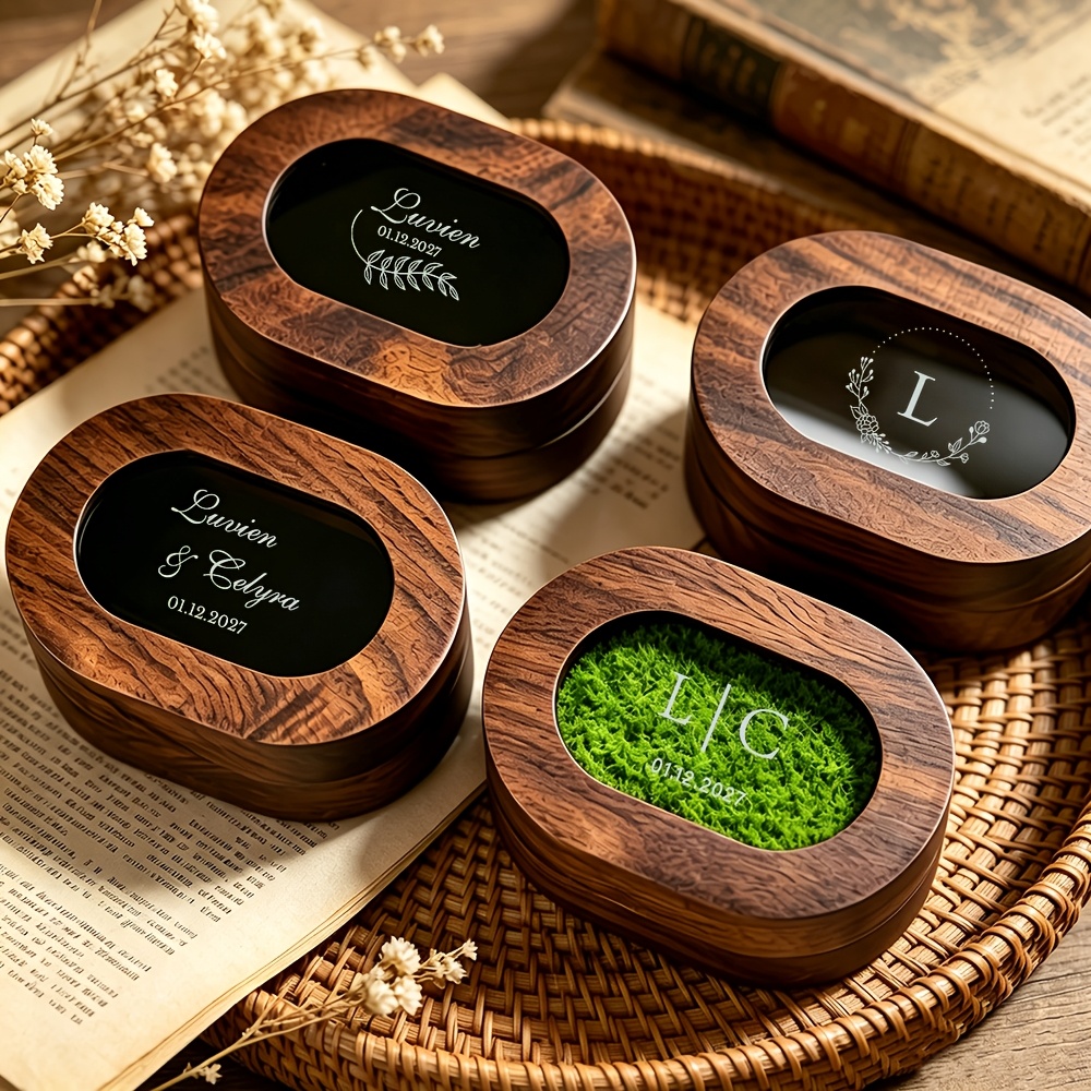Personalized Oval Walnut Ring Box for Proposals and Weddings